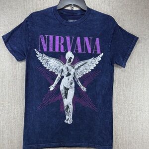 NIRVANA Blue Tee with White Logo NWOT- S